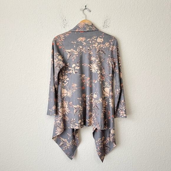 SOFT SURROUNDINGS Drape Shape Jacket Gray Floral Faux Suede Bohemian - Picture 2 of 11